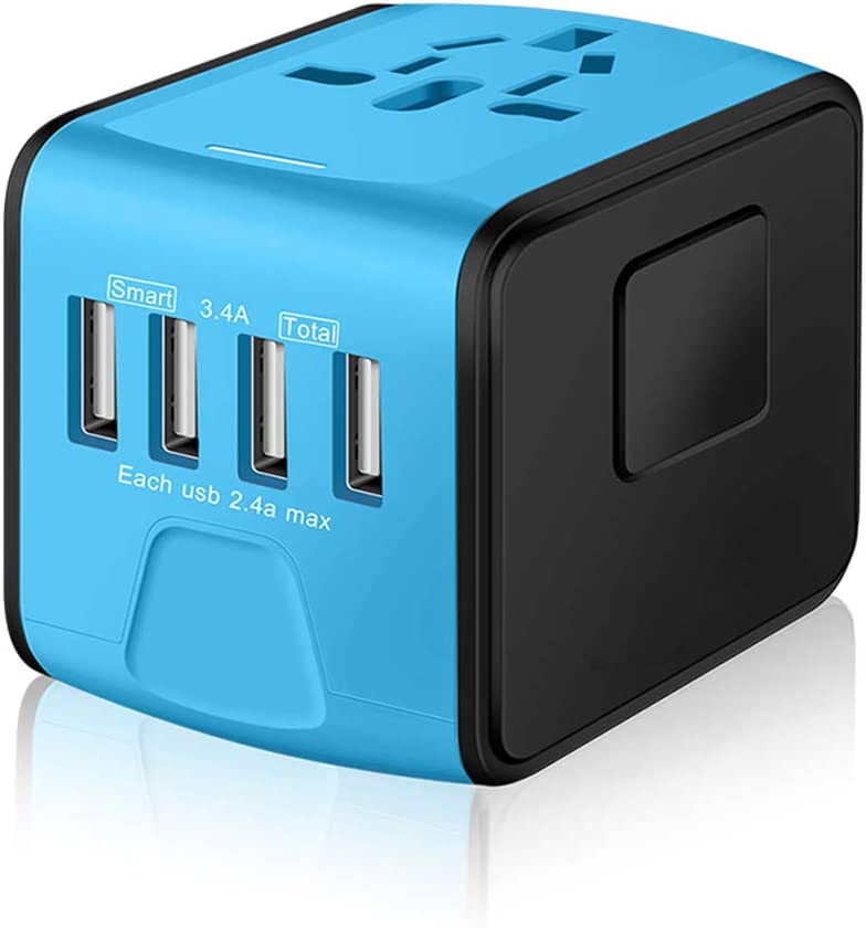 230816023429324_1 SAUNORCH Universal International Travel Power Adapter W/Smart High Speed 2.4A 4xUSB Wall Charger, European Adapter, Worldwide AC Outlet Plugs Adapters for Europe, UK, US, AU, Asia-Blue - Image 1